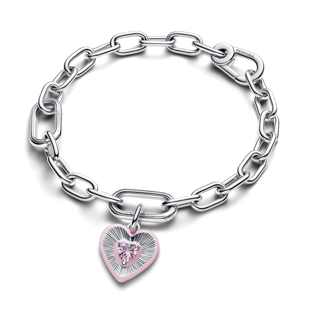 Charm – Sterling Silver – Radiating Pink Heart Medallion