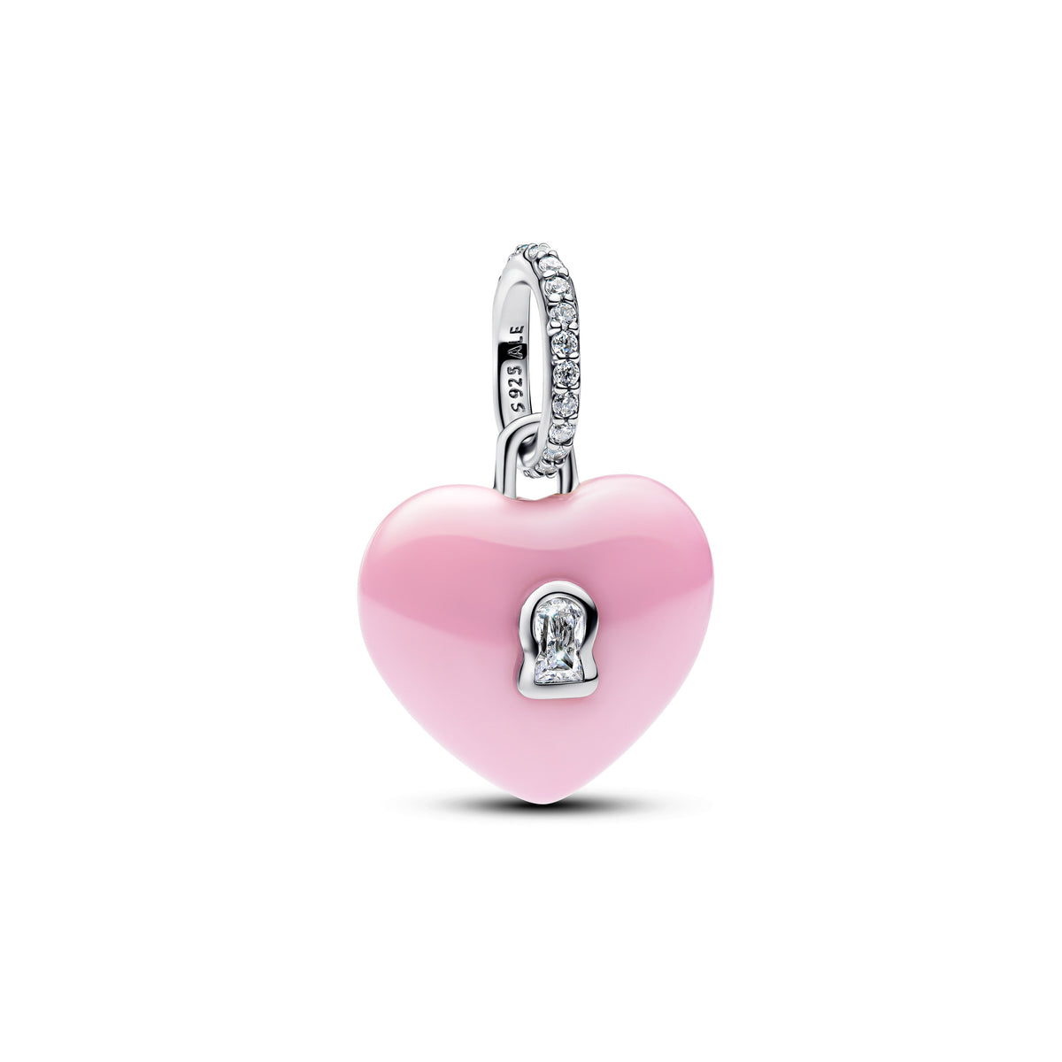 Dangle Charm – Sterling Silver – Pink Ceramic Heart Padlock