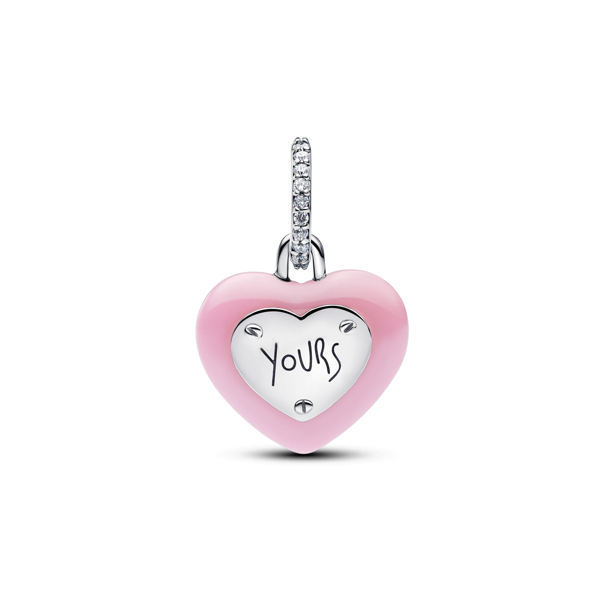Dangle Charm – Sterling Silver – Pink Ceramic Heart Padlock