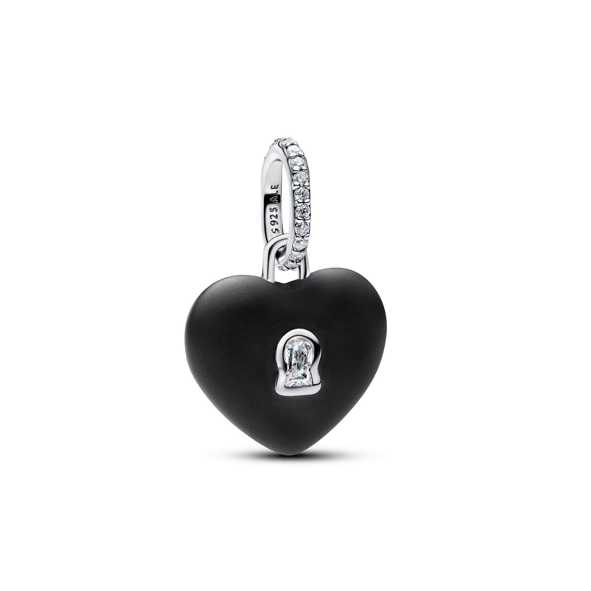 Dangle Charm – Sterling Silver – Matte Black Ceramic Heart Padlock