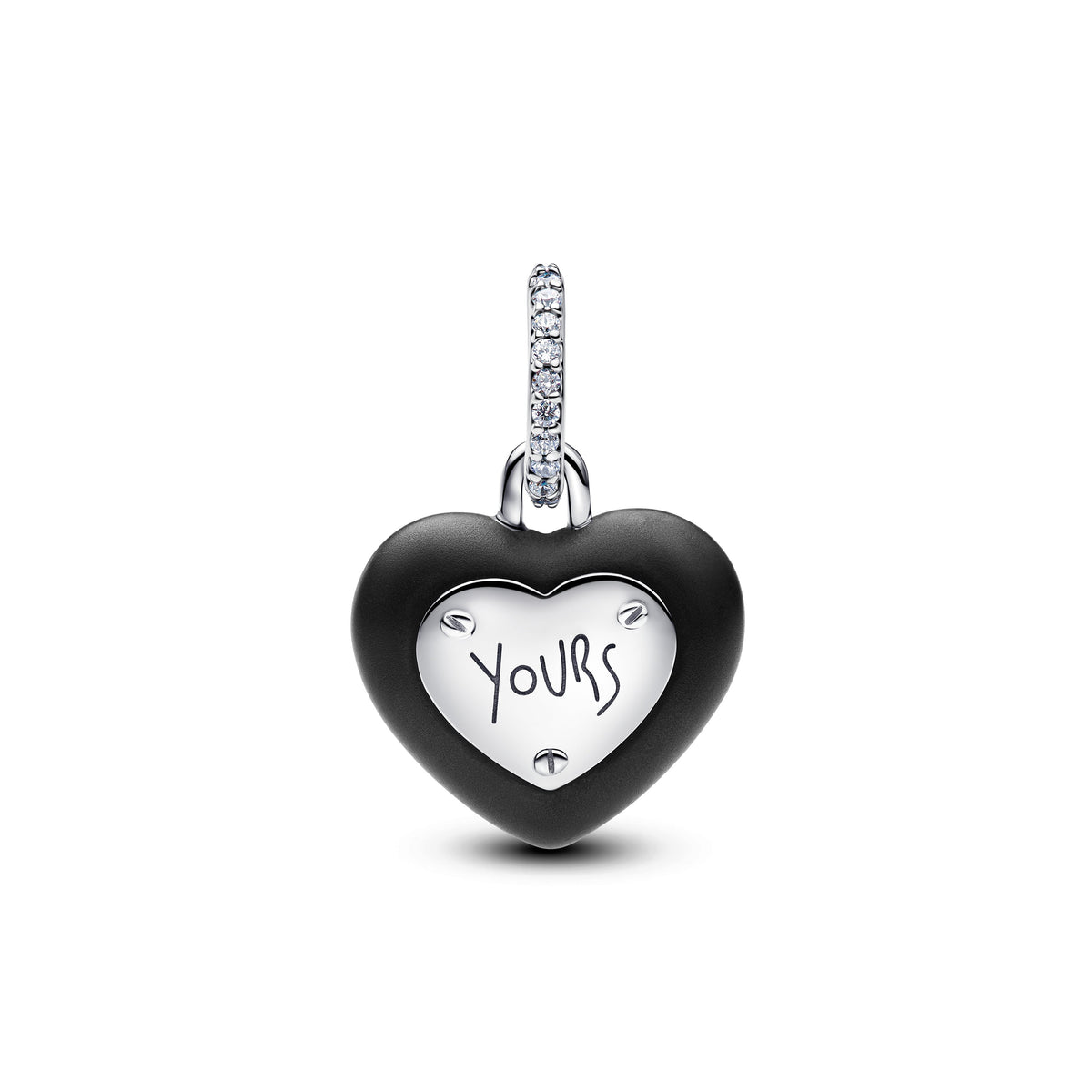 Dangle Charm – Sterling Silver – Matte Black Ceramic Heart Padlock