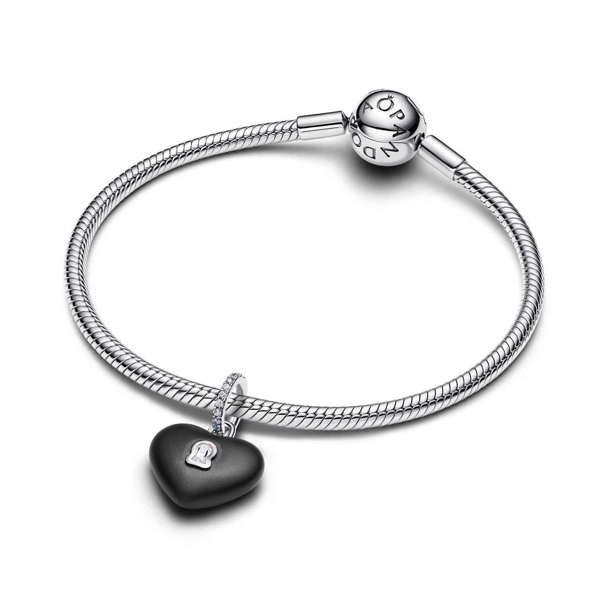Dangle Charm – Sterling Silver – Matte Black Ceramic Heart Padlock
