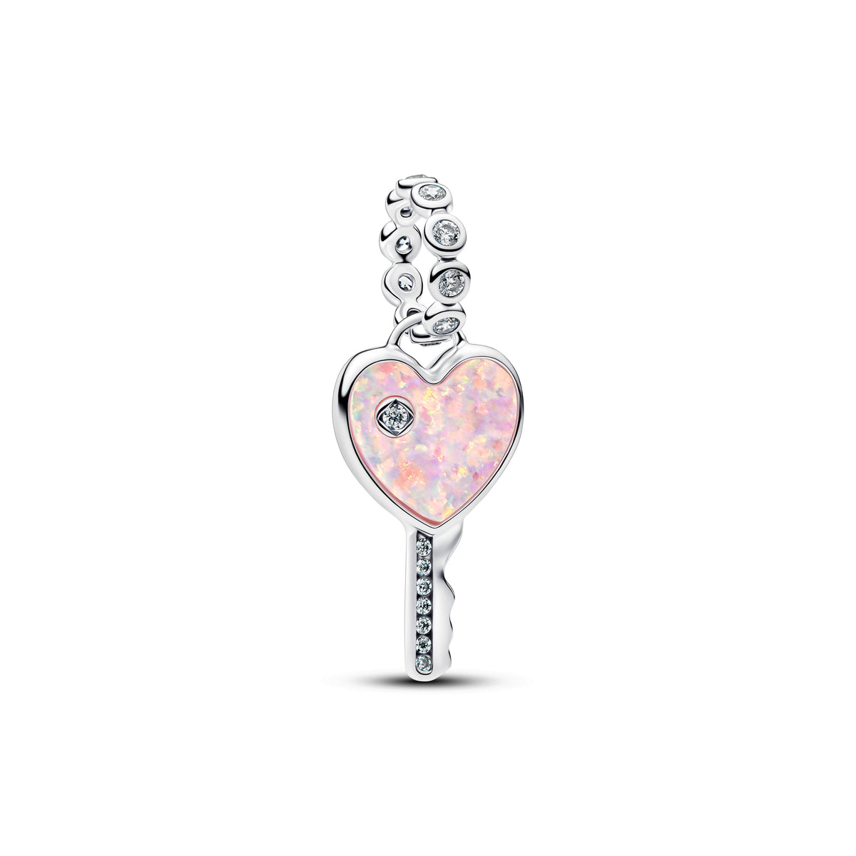 Dangle Charm – Sterling Silver – Opalescent Heart Key