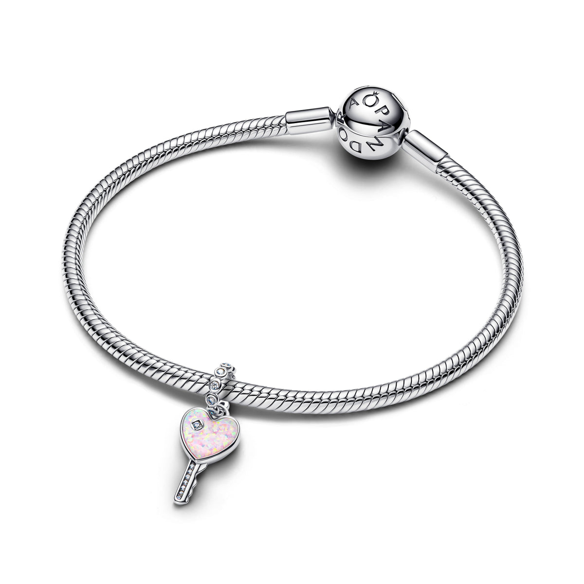 Dangle Charm – Sterling Silver – Opalescent Heart Key