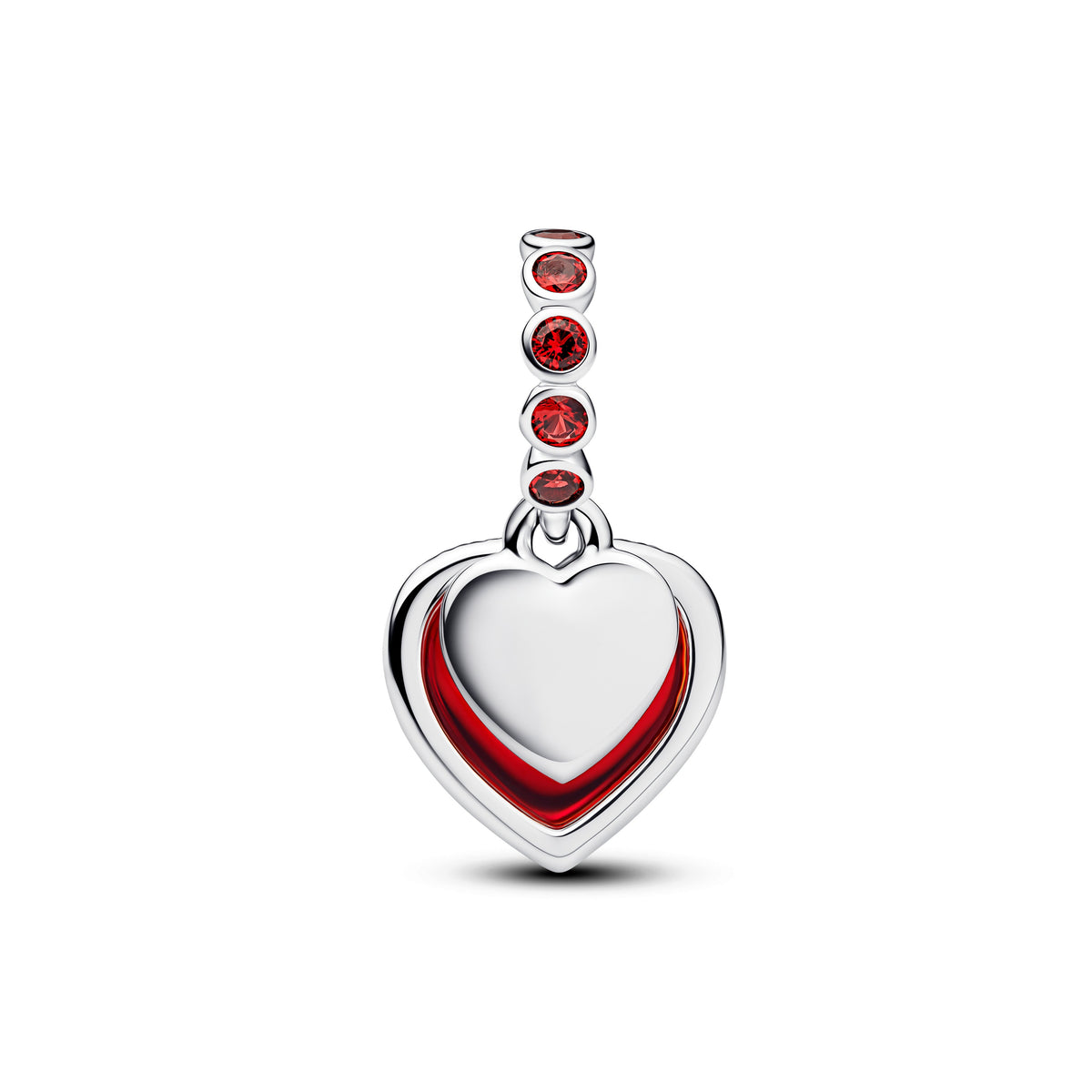 Dangle Charm – Sterling Silver – Red Murano Glass Heart Double