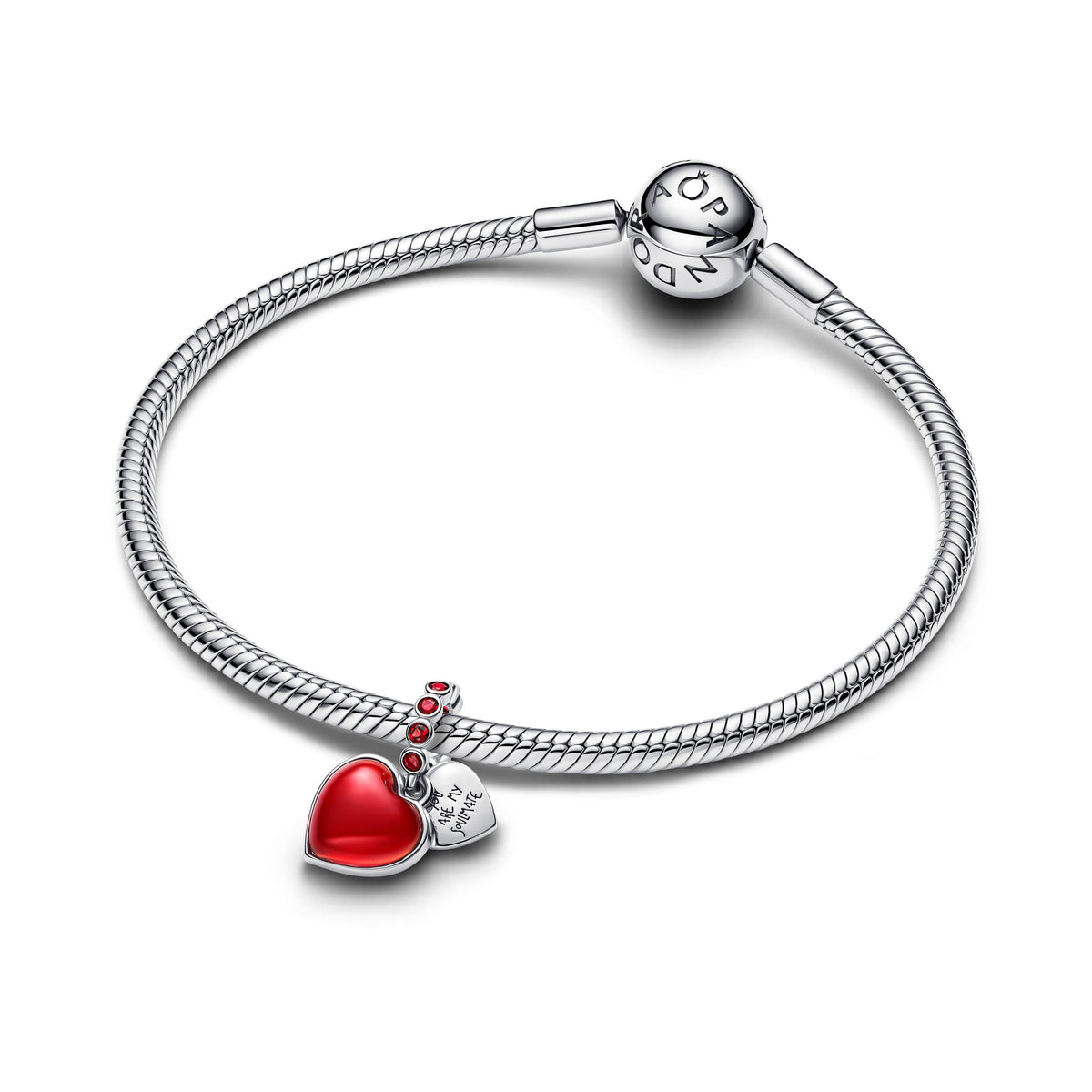 Dangle Charm – Sterling Silver – Red Murano Glass Heart Double