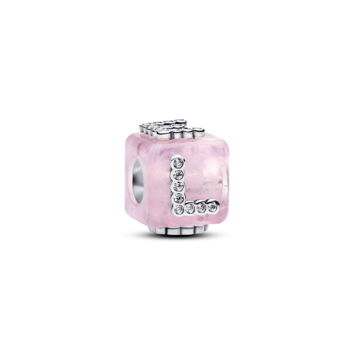 Charm – Sterling Silver – Pink Murano Glass Love Cube