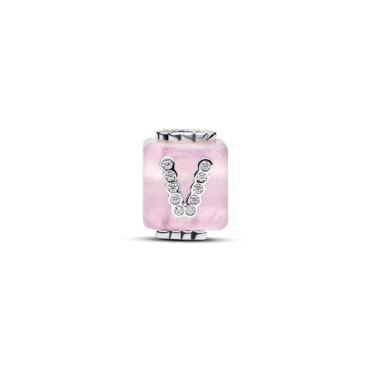 Charm – Sterling Silver – Pink Murano Glass Love Cube