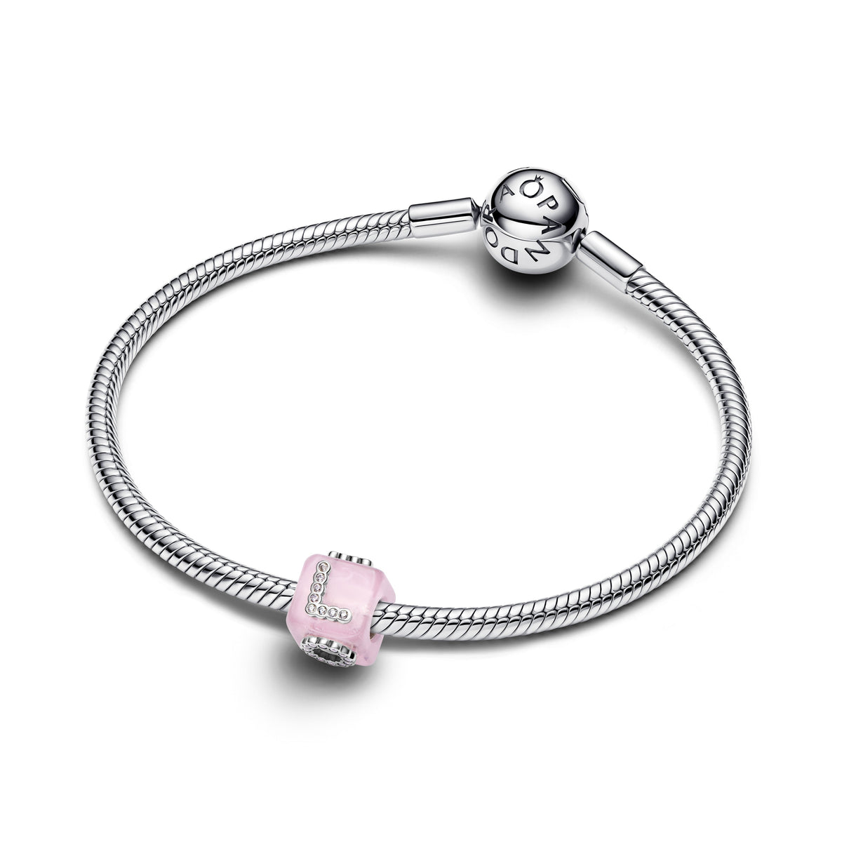Charm – Sterling Silver – Pink Murano Glass Love Cube