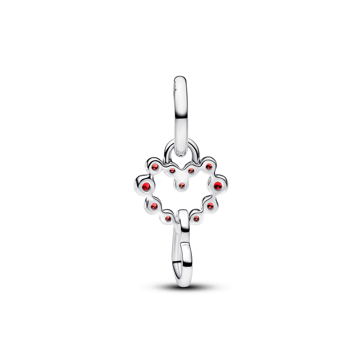 Dangle Charm – Sterling Silver – Connected Hearts & Red Stones