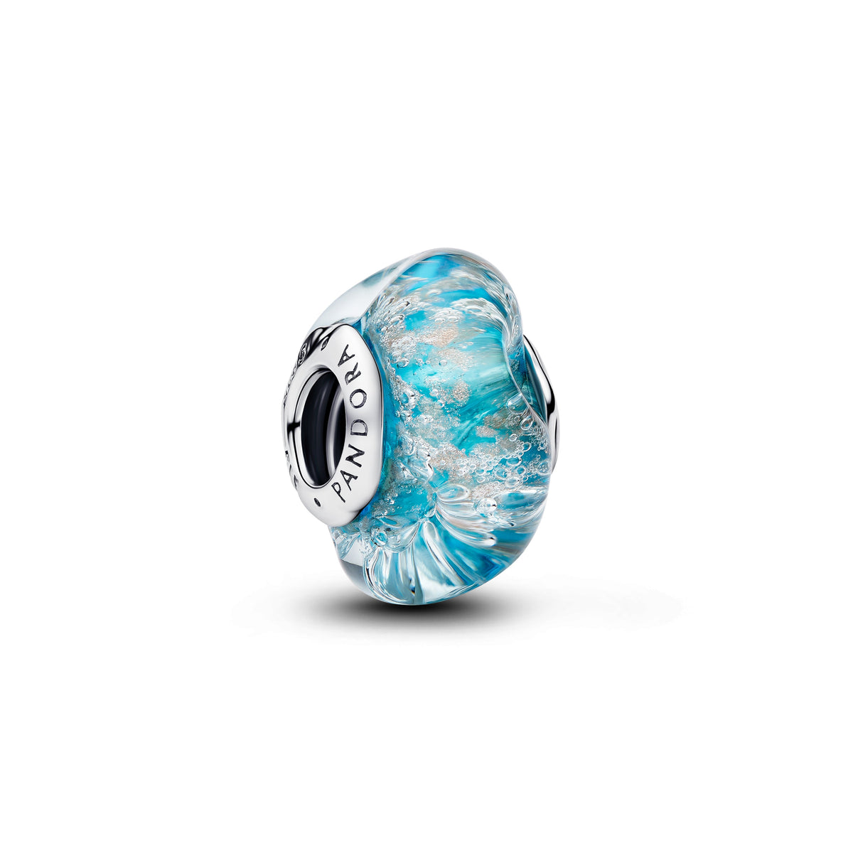 Charm – Sterling Silver – Turquoise Murano Glass & Glitter