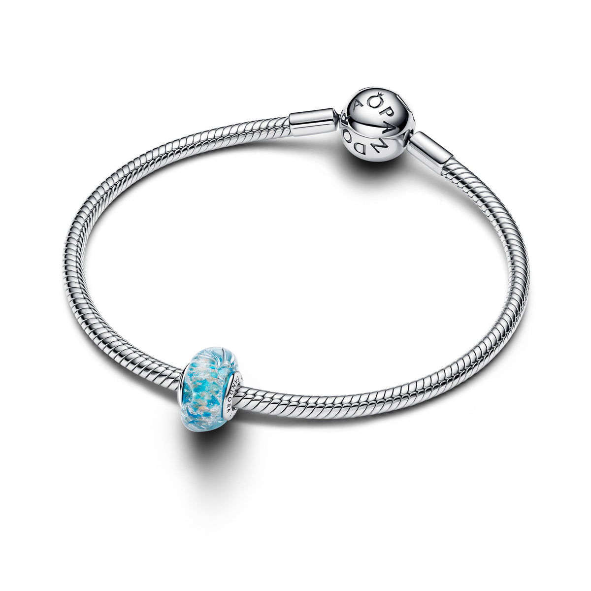 Charm – Sterling Silver – Turquoise Murano Glass & Glitter