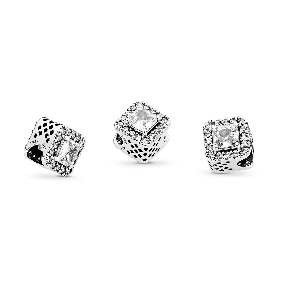 Charm – Sterling Silver – Square Sparkle Halo