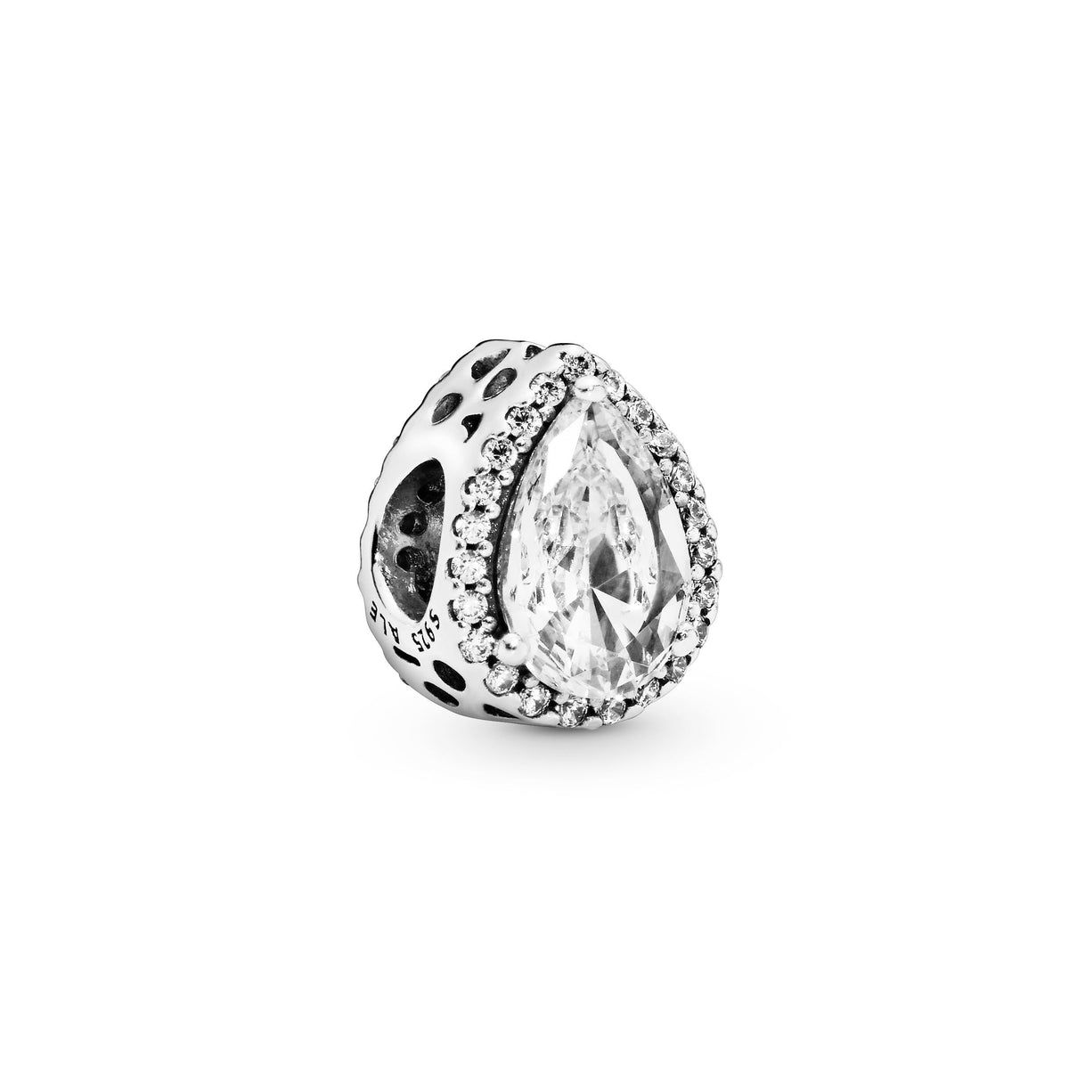 Charm – Sterling Silver – Sparkling Teardrop Halo