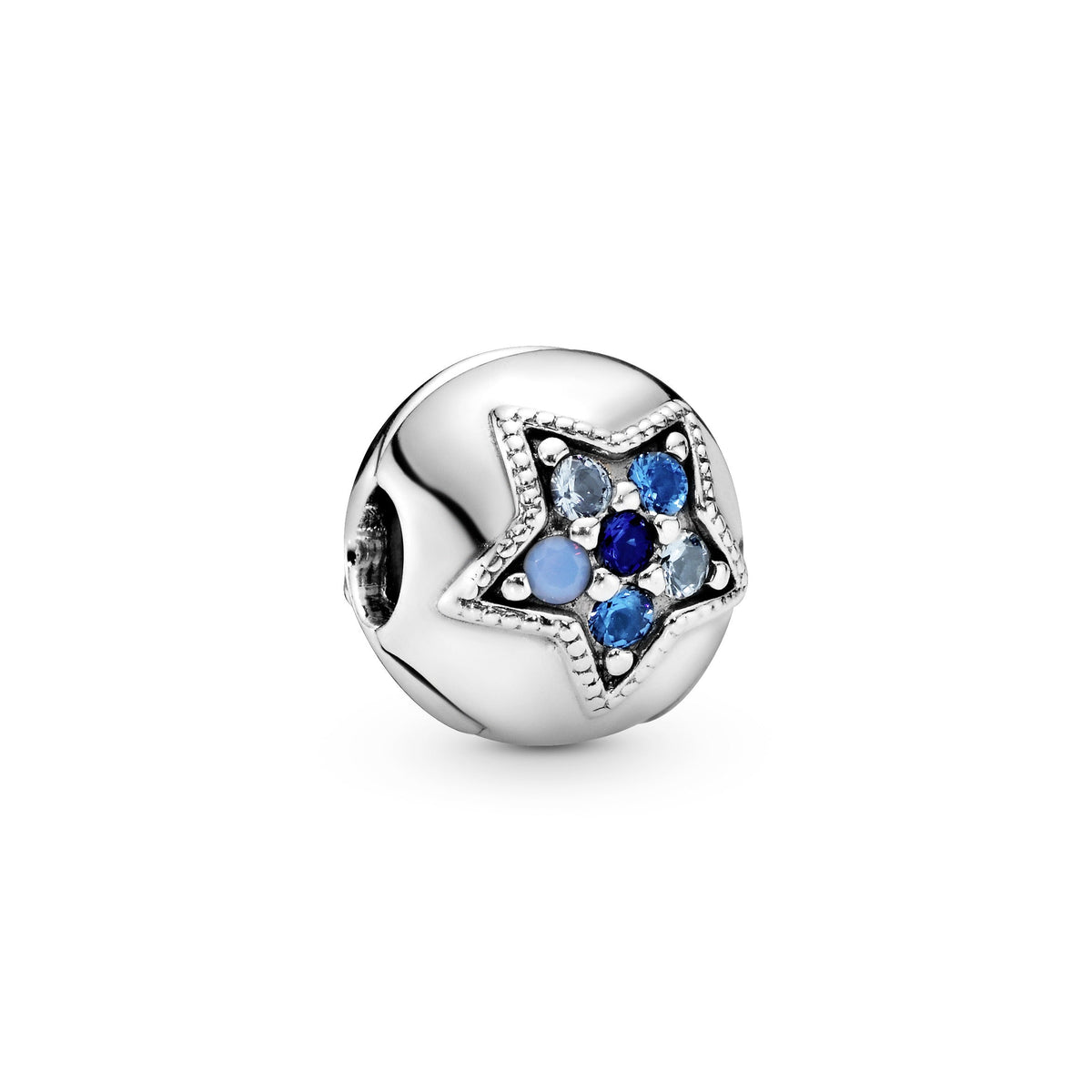 Clip Charm – Sterling Silver – Bright Blue Star