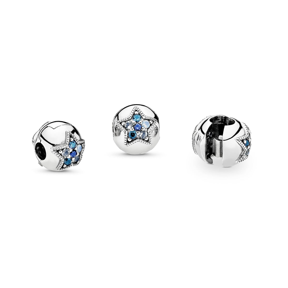 Clip Charm – Sterling Silver – Bright Blue Star