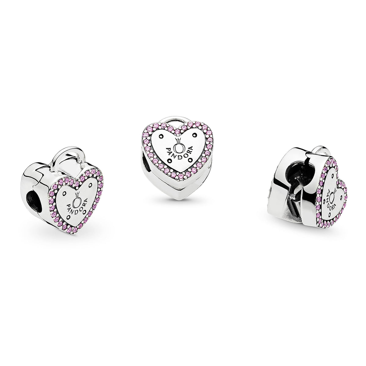 Clip Charm – Sterling Silver – Pandora Logo Heart Padlock