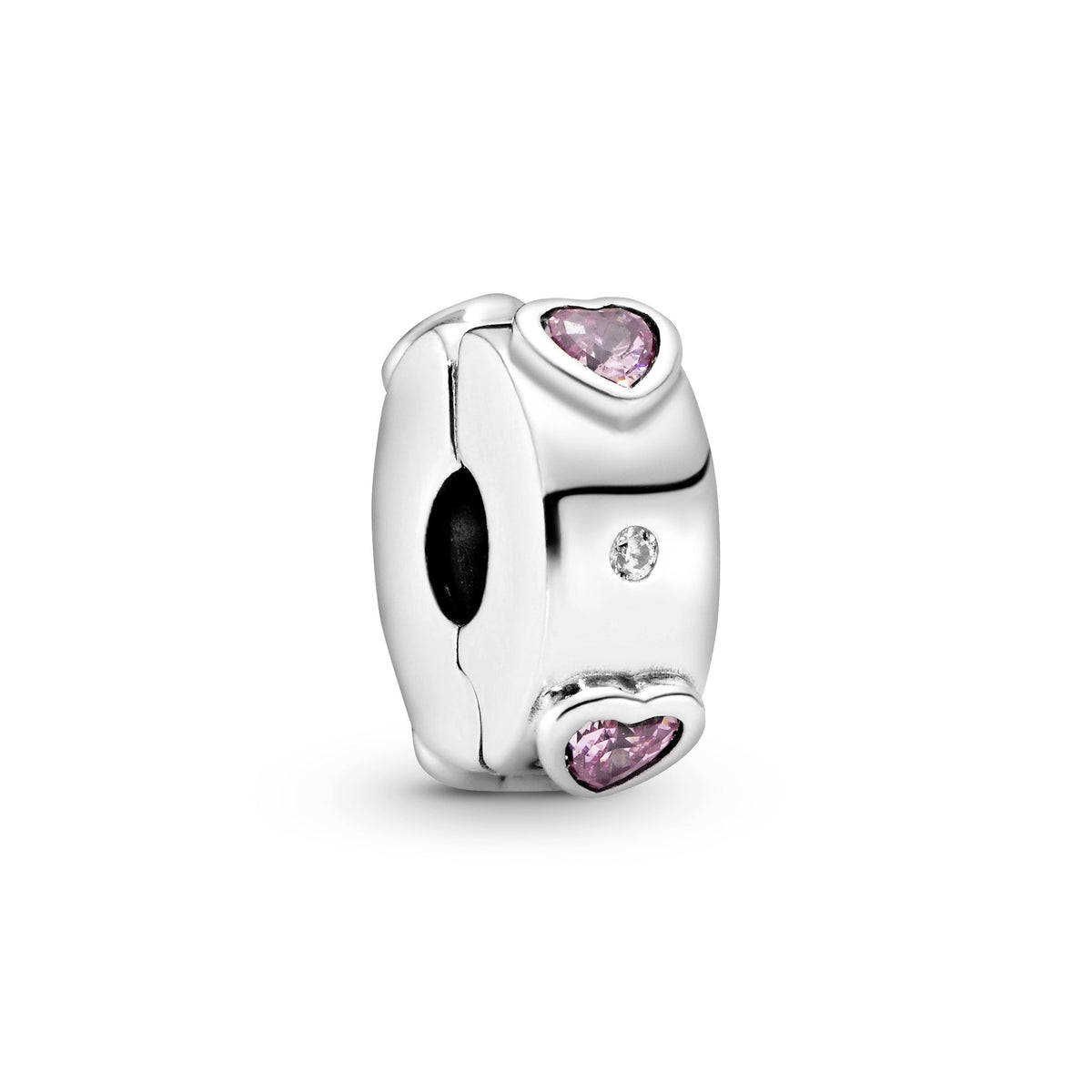 Clip Charm – Sterling Silver – Sparkling Pink Hearts