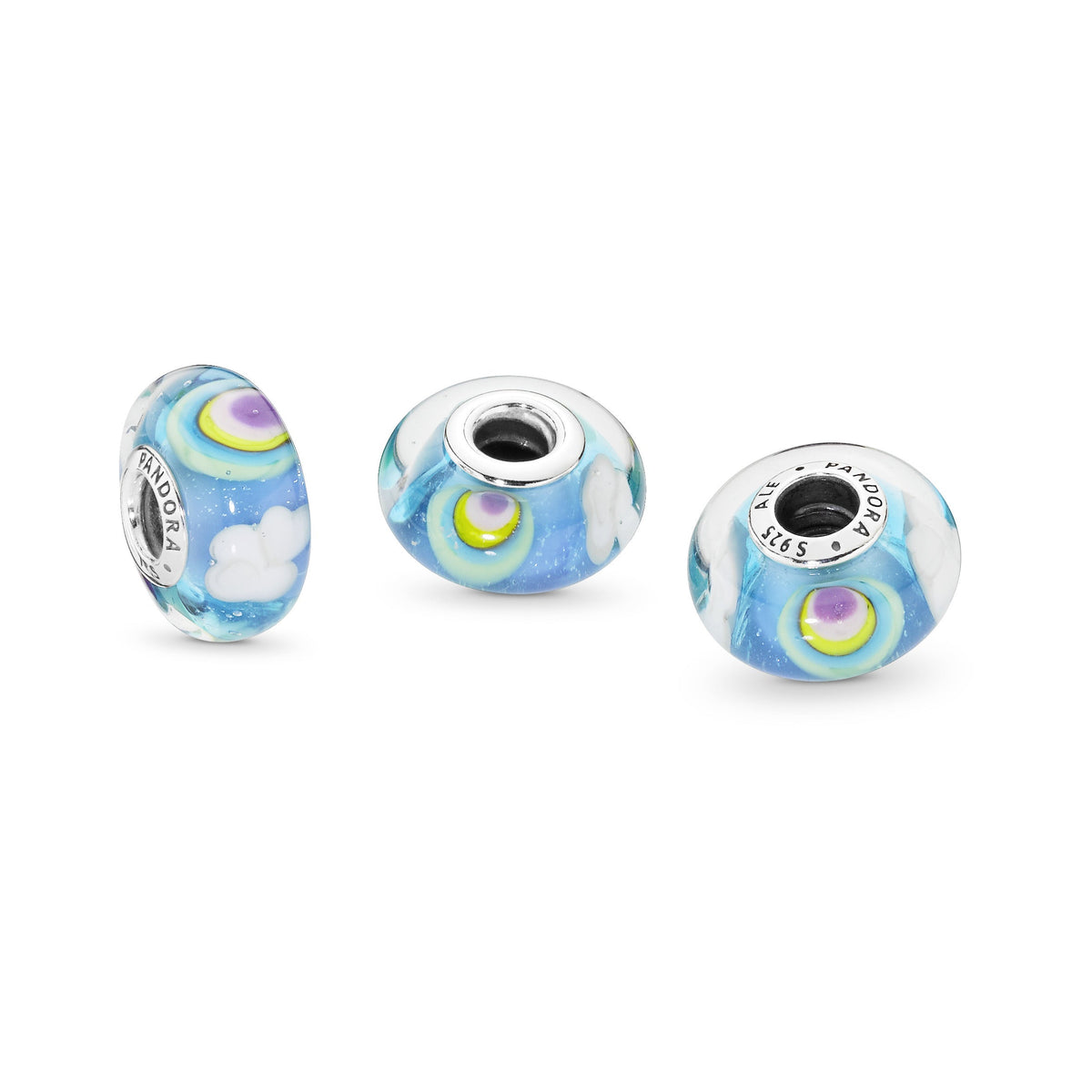 Charm – Sterling Silver – Rainbow Murano Glass