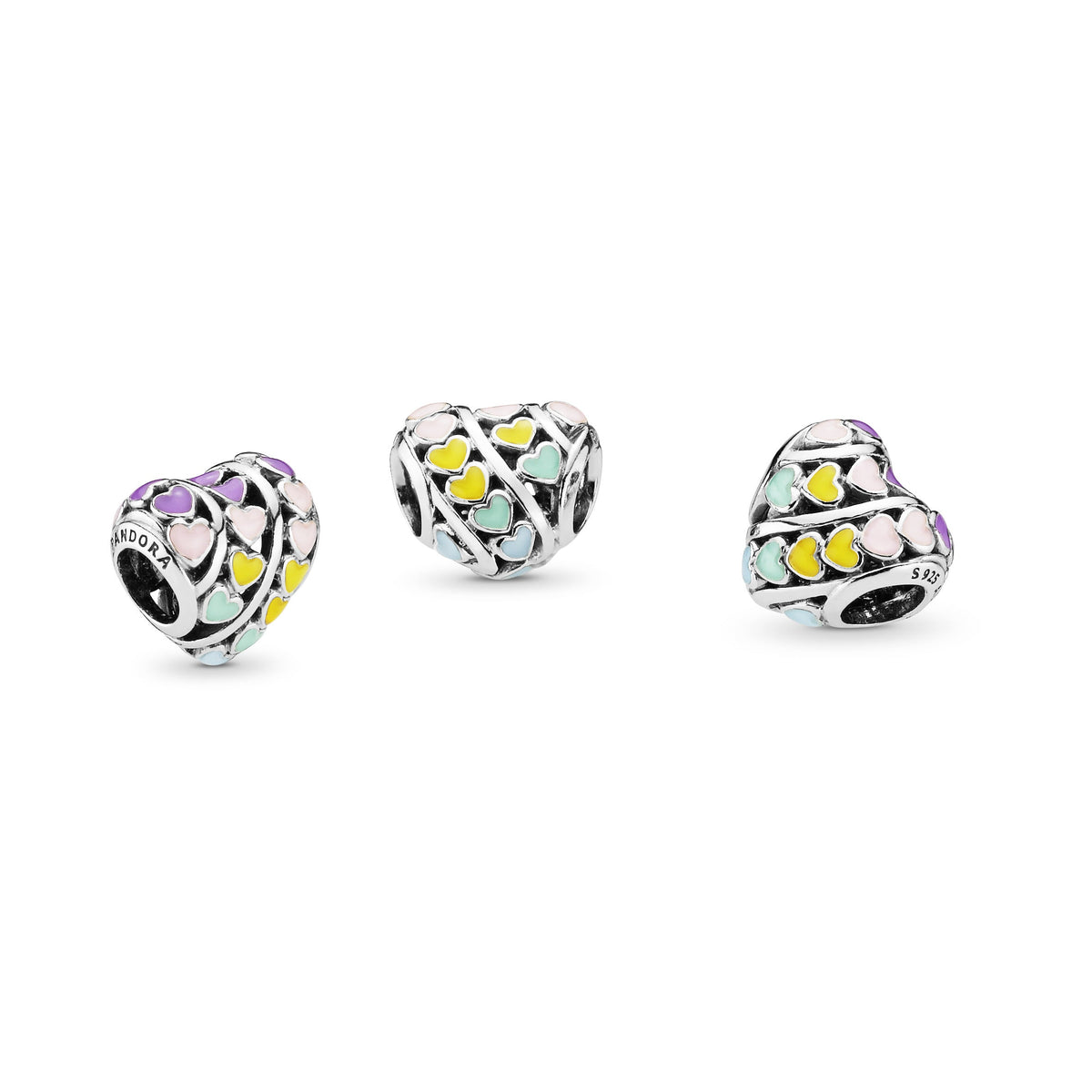 Charm – Sterling Silver – Rainbow Hearts