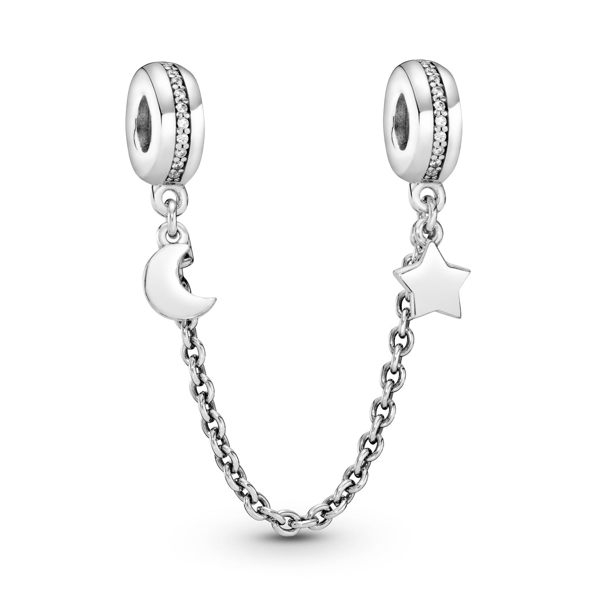 Safety Chain Charm – Sterling Silver – Half Moon & Star