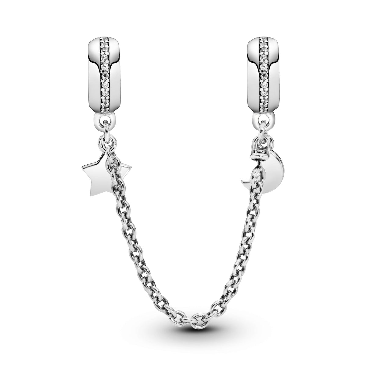 Safety Chain Charm – Sterling Silver – Half Moon & Star