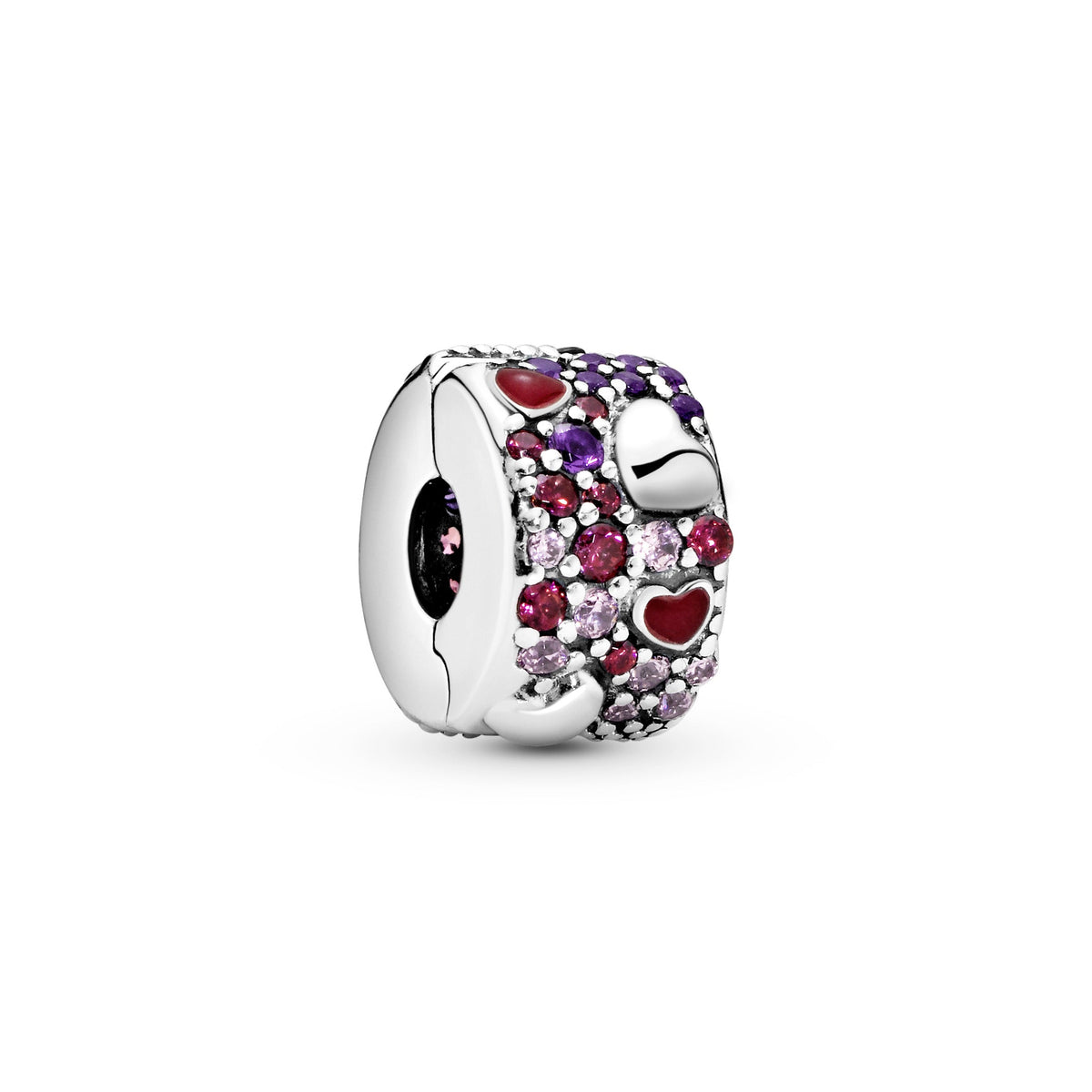 Clip Charm – Sterling Silver – Asymmetrical Hearts Pavé