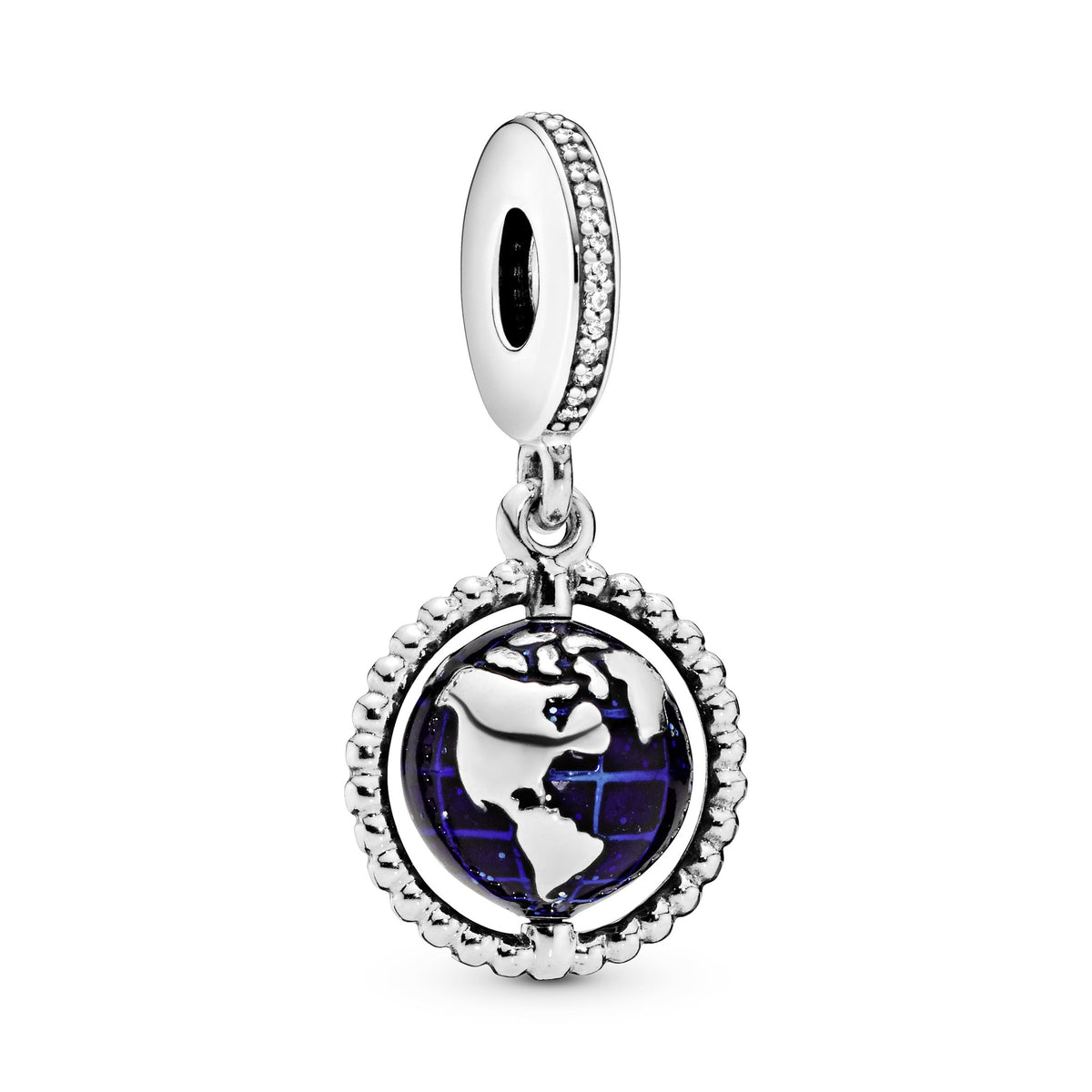 Dangle Charm – Sterling Silver – Spinning Globe