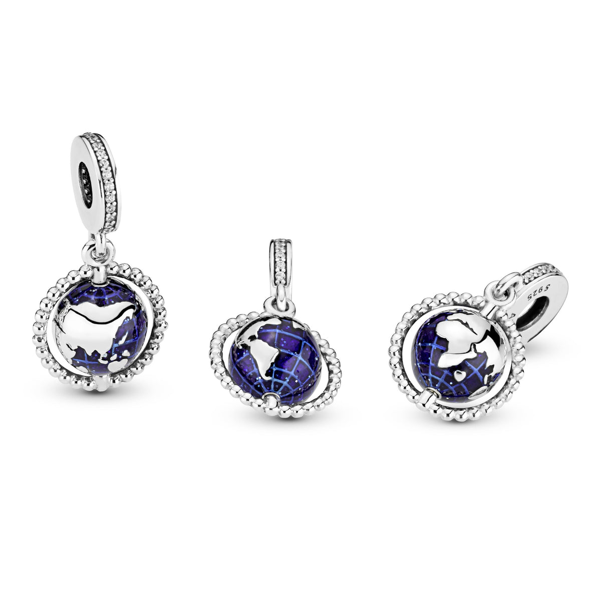 Dangle Charm – Sterling Silver – Spinning Globe