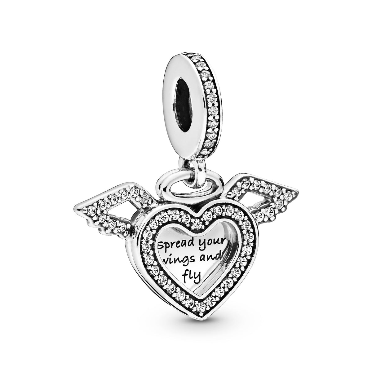 Dangle Charm – Sterling Silver – Heart & Angel Wings