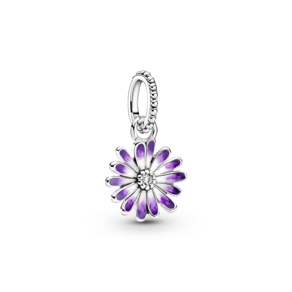 Dangle Charm – Sterling Silver – Purple Daisy