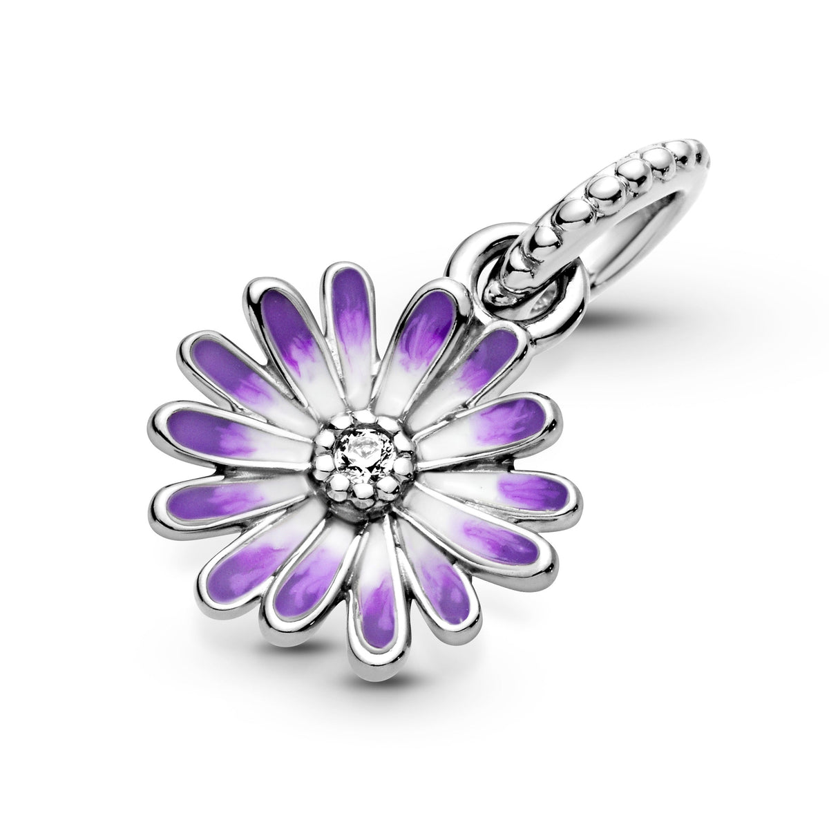 Dangle Charm – Sterling Silver – Purple Daisy
