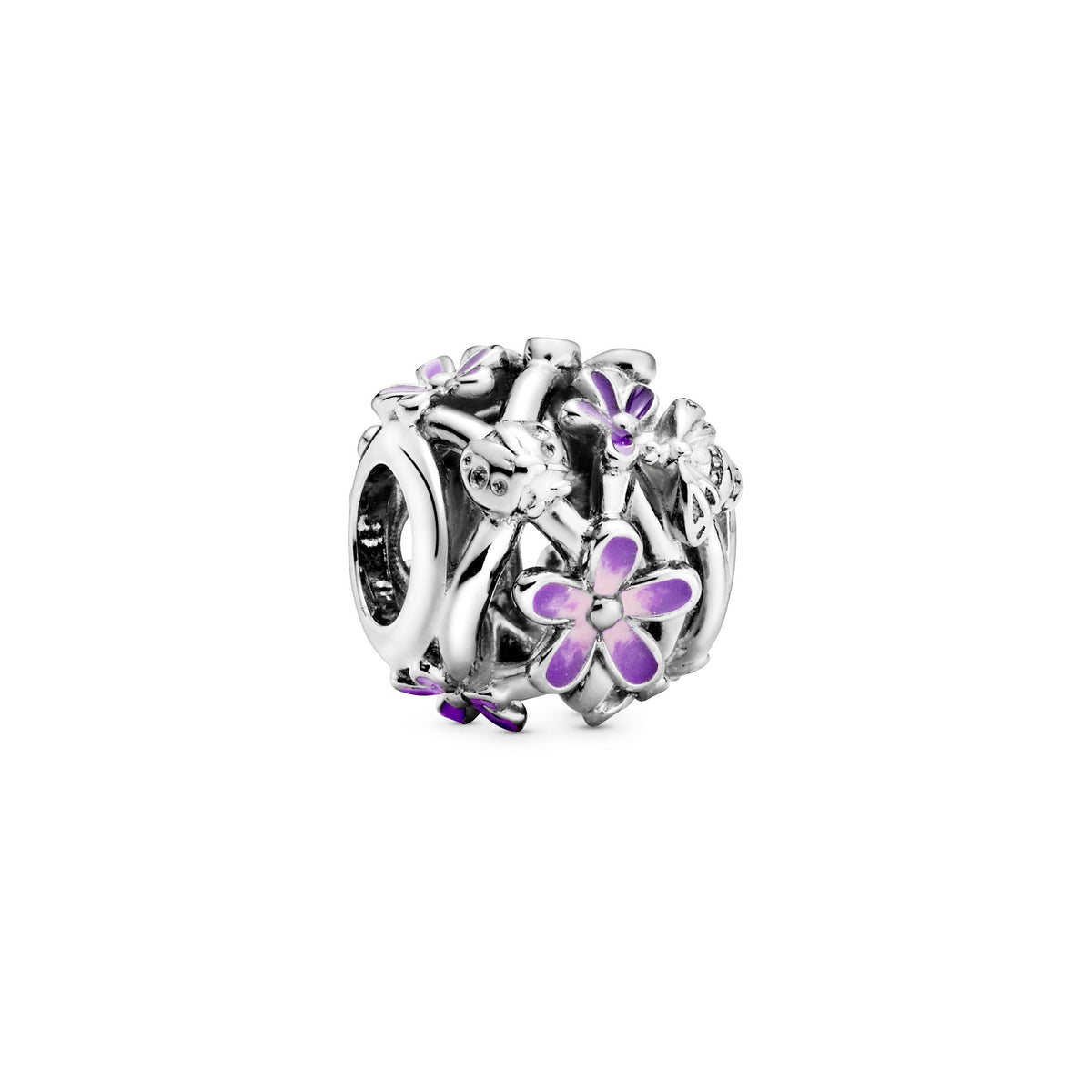 Charm – Sterling Silver – Openwork Purple Daisy