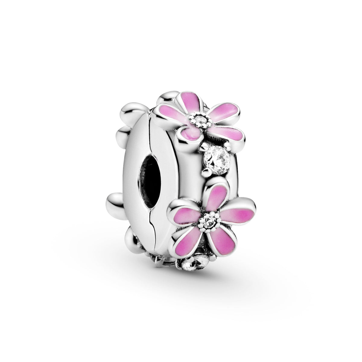 Clip Charm – Sterling Silver – Pink Daisy Flower