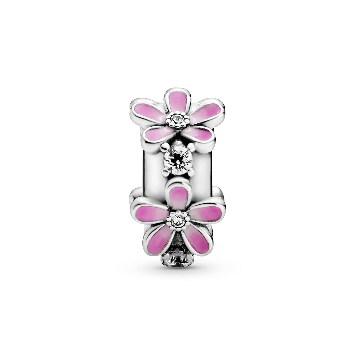Clip Charm – Sterling Silver – Pink Daisy Flower