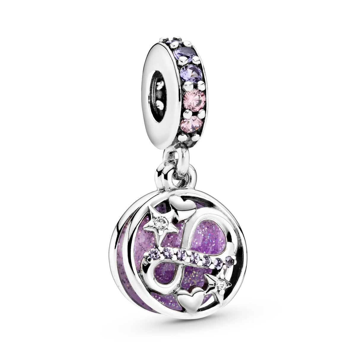 Dangle Charm – Sterling Silver – Glittering Infinity Hearts & Stars