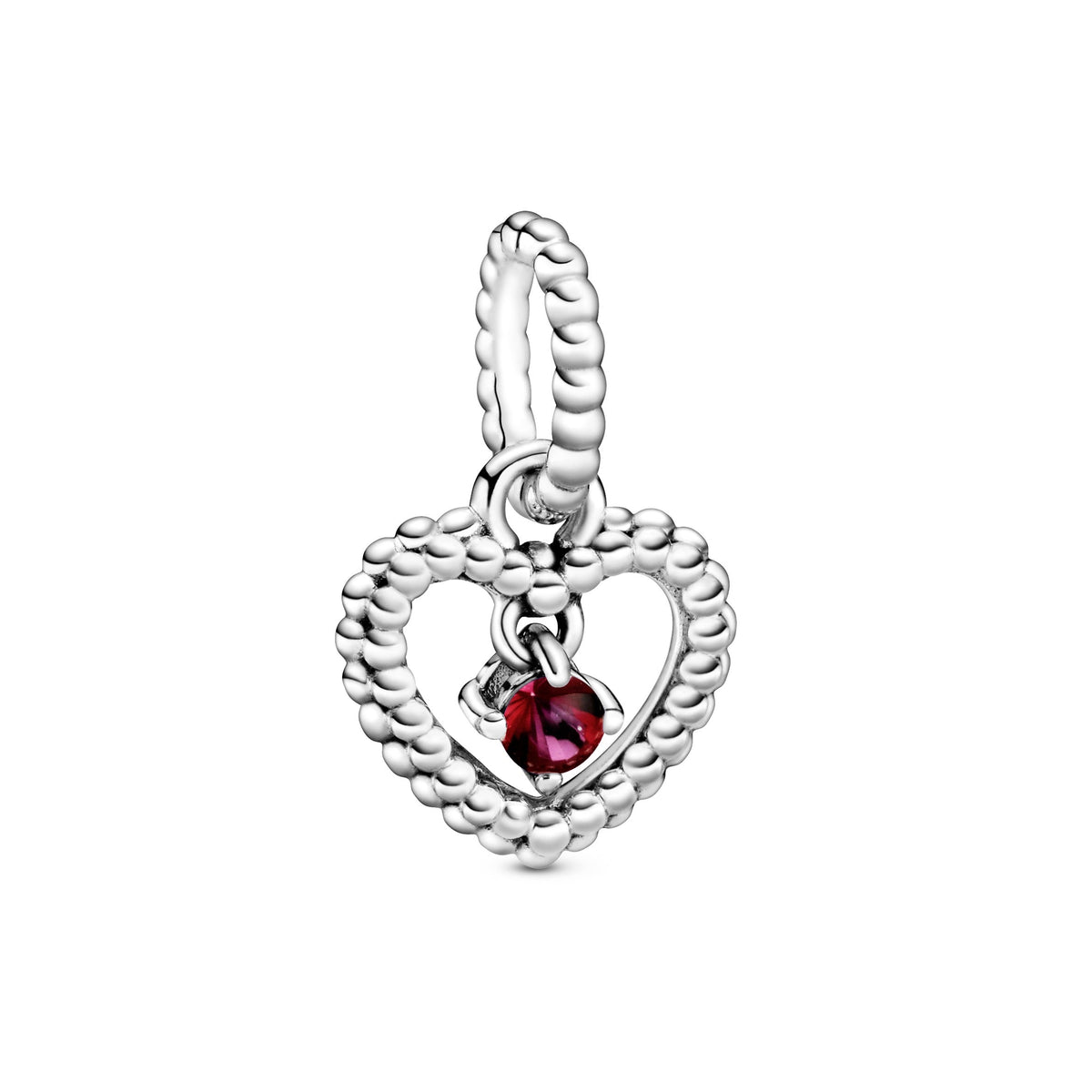 Dangle Charm – Sterling Silver – Blazing Red Beaded Heart