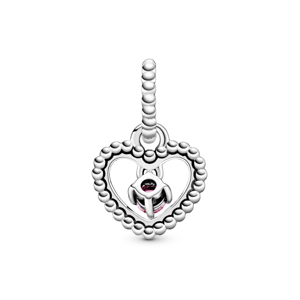 Dangle Charm – Sterling Silver – Blazing Red Beaded Heart