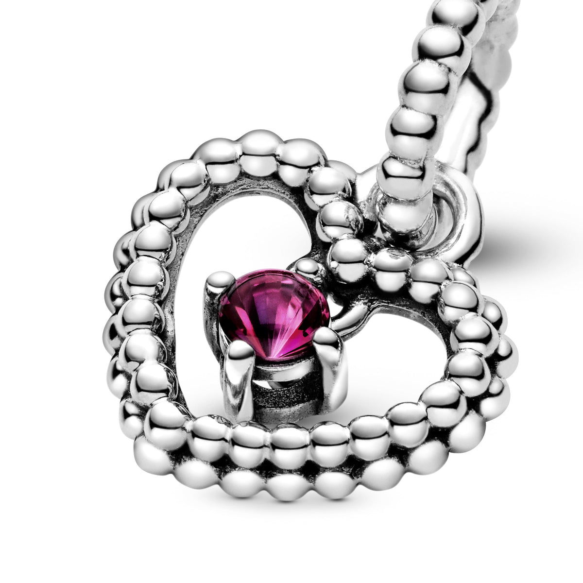 Dangle Charm – Sterling Silver – Blazing Red Beaded Heart