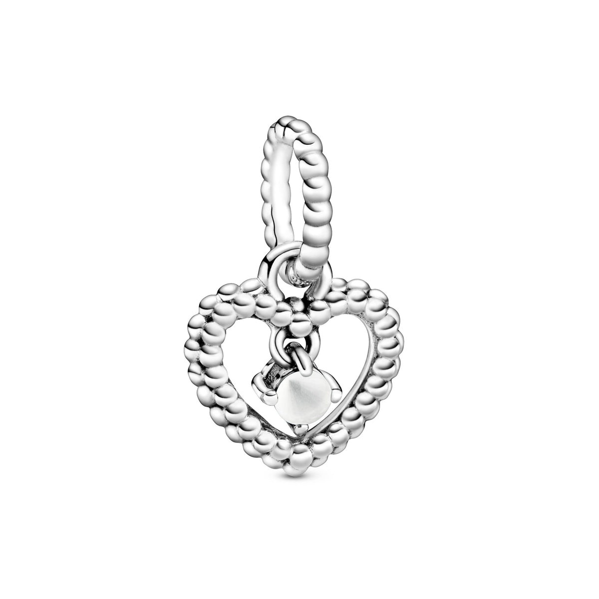 Dangle Charm – Sterling Silver – Milky White Beaded Heart