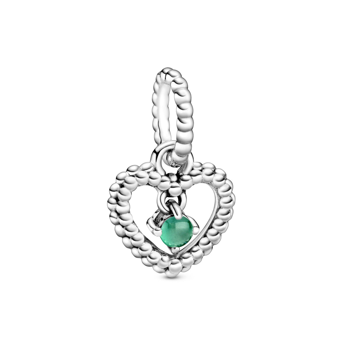 Dangle Charm – Sterling Silver – Rainforest Green Beaded Heart
