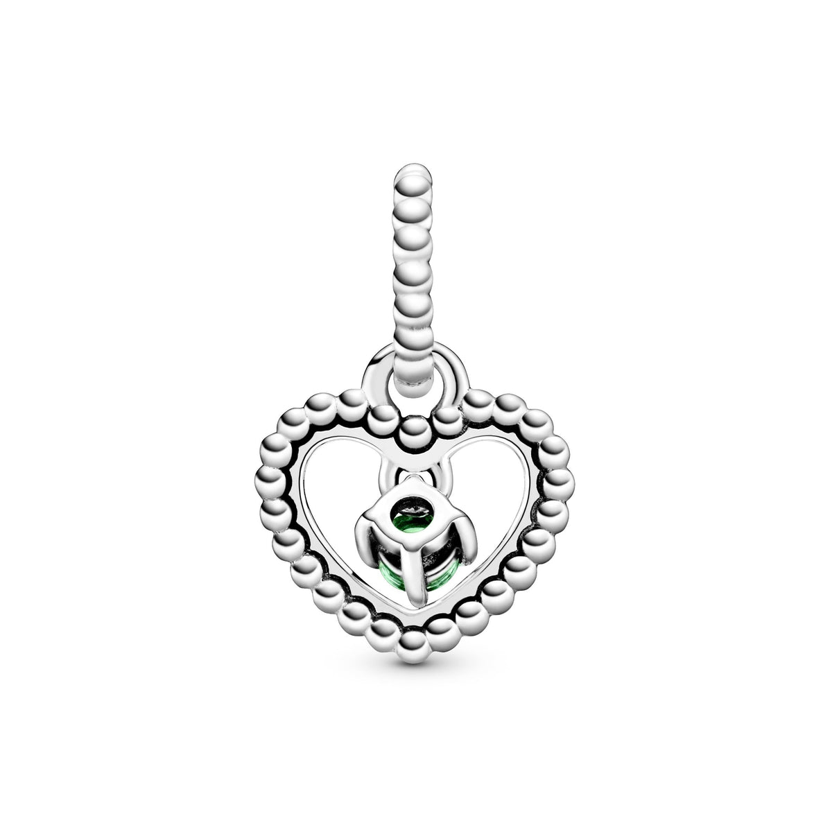Dangle Charm – Sterling Silver – Rainforest Green Beaded Heart