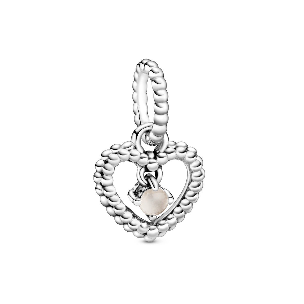 Dangle Charm – Sterling Silver – Misty Rose Beaded Heart