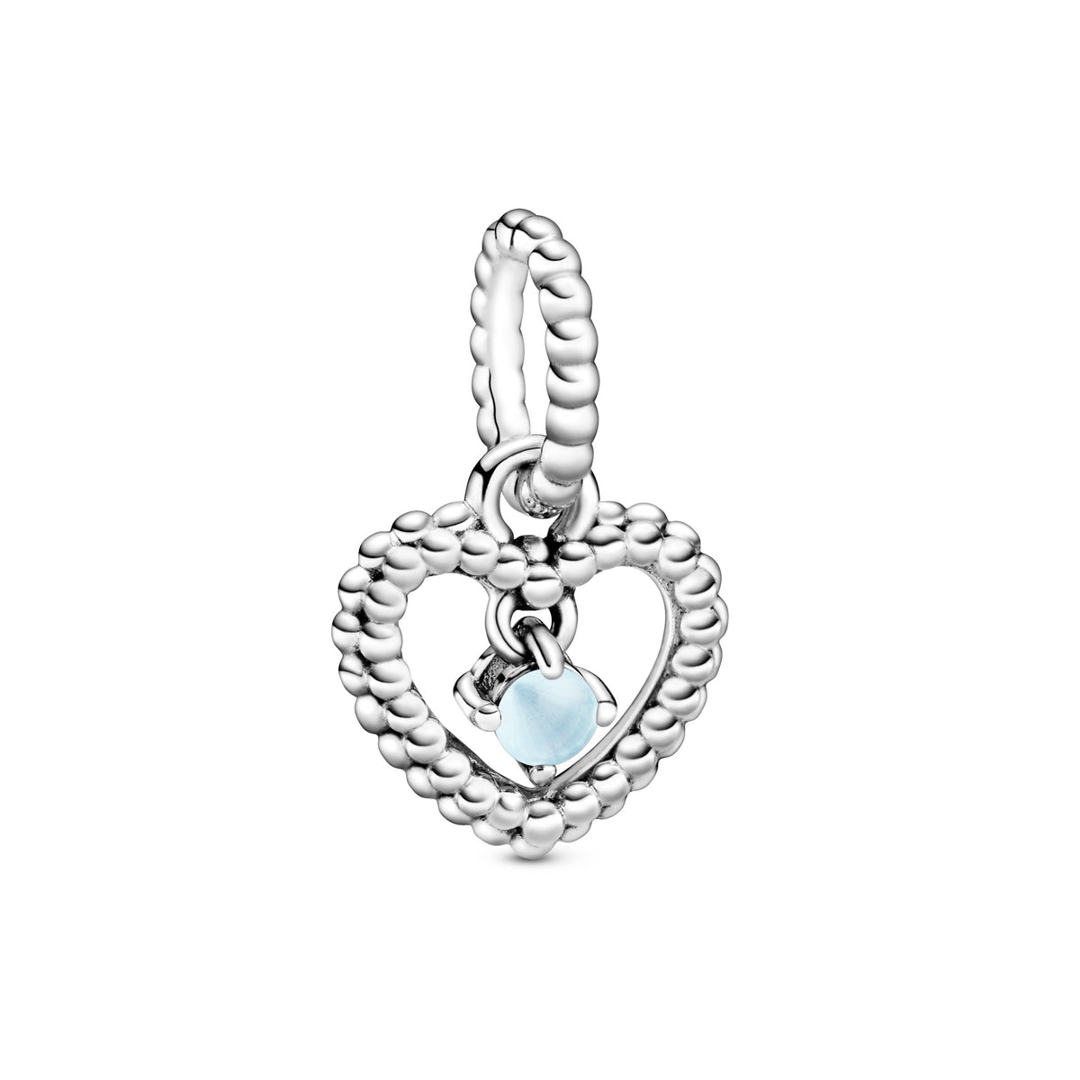 Dangle Charm – Sterling Silver – Sky Blue Beaded Heart