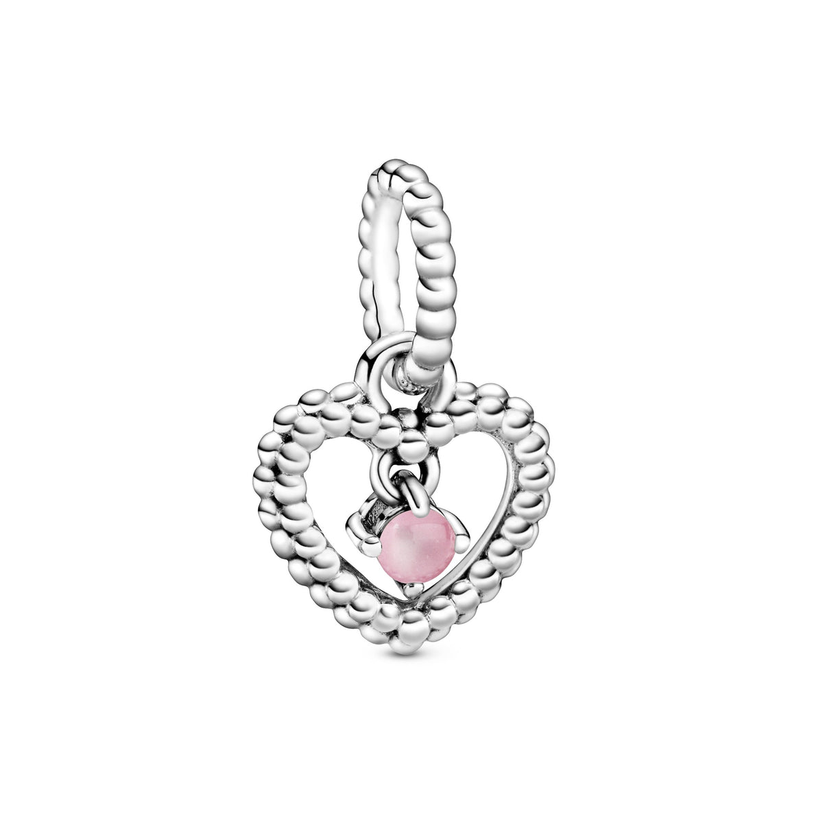 Dangle Charm – Sterling Silver – Petal Pink Beaded Heart