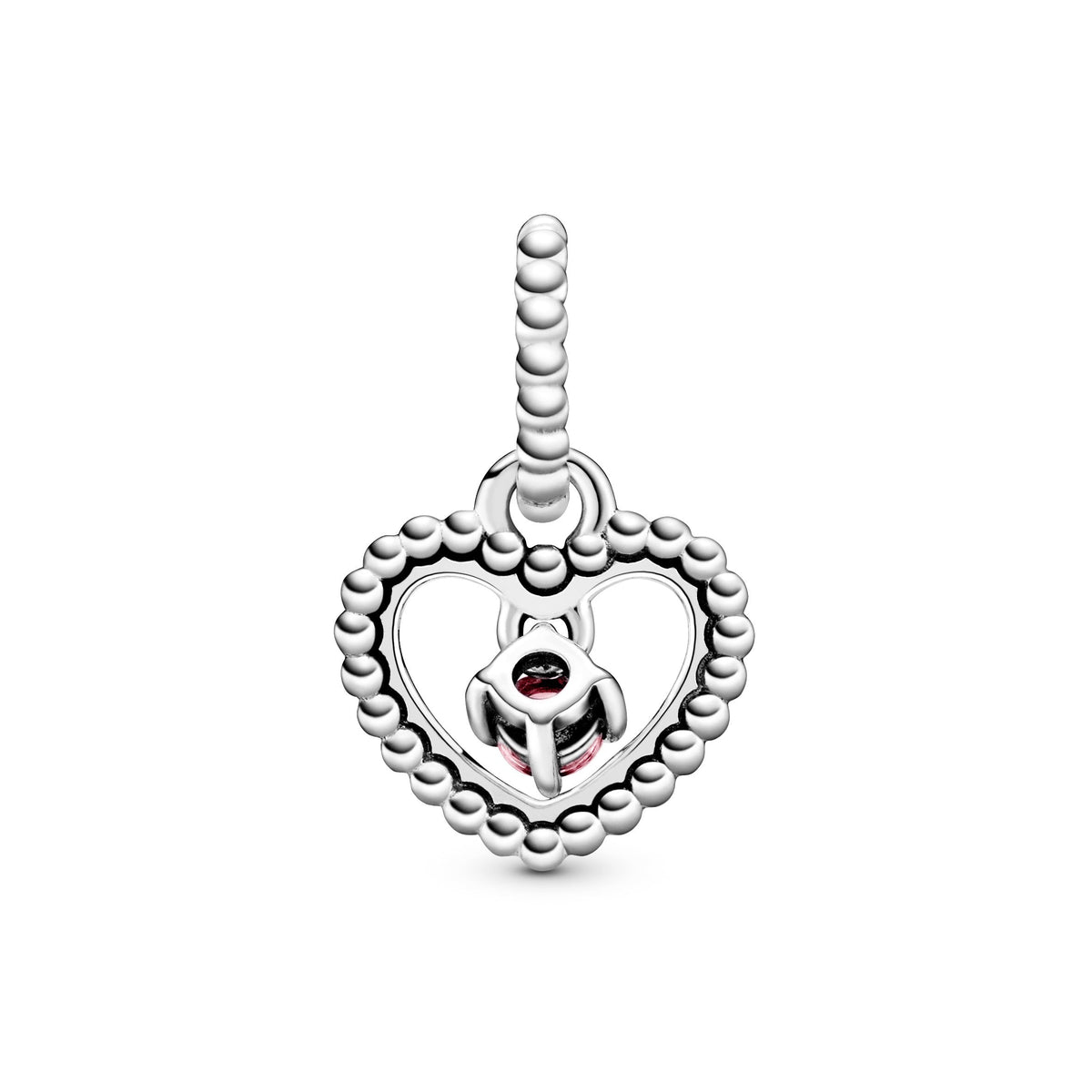 Dangle Charm – Sterling Silver – Petal Pink Beaded Heart