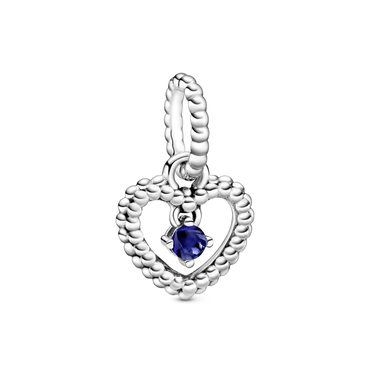 Dangle Charm – Sterling Silver – Sea Blue Beaded Heart
