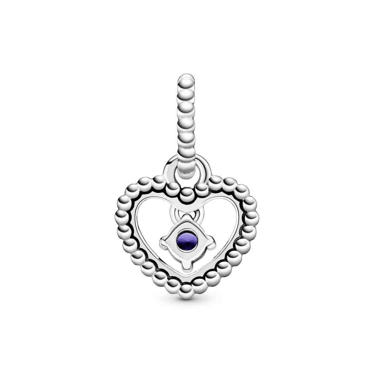 Dangle Charm – Sterling Silver – Sea Blue Beaded Heart