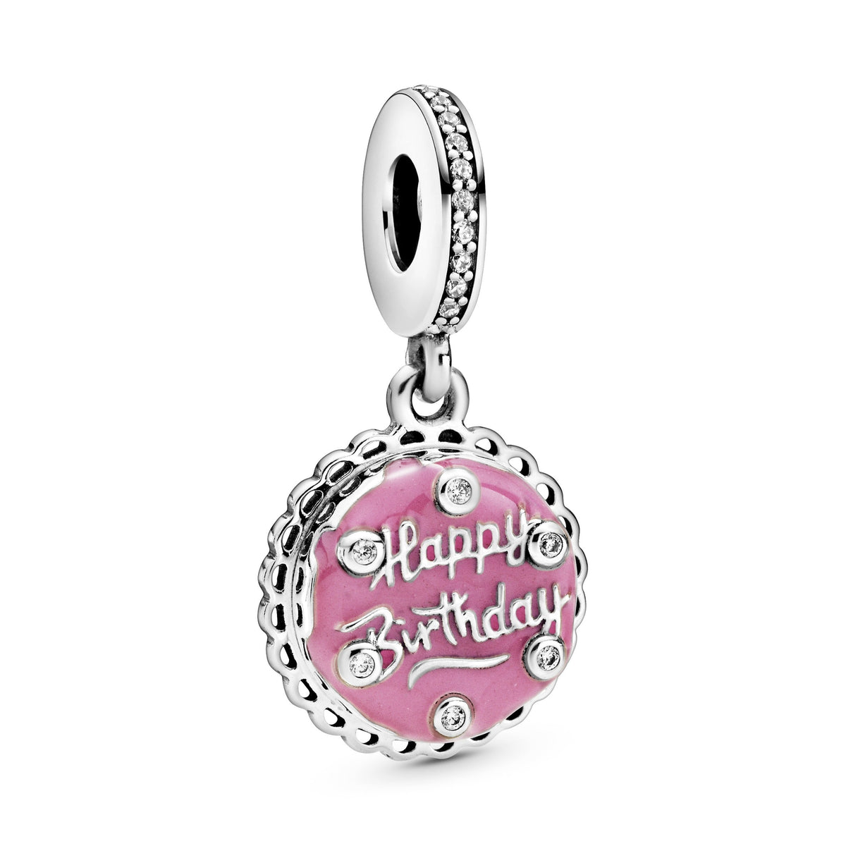 Dangle Charm – Sterling Silver – Pink Birthday Cake