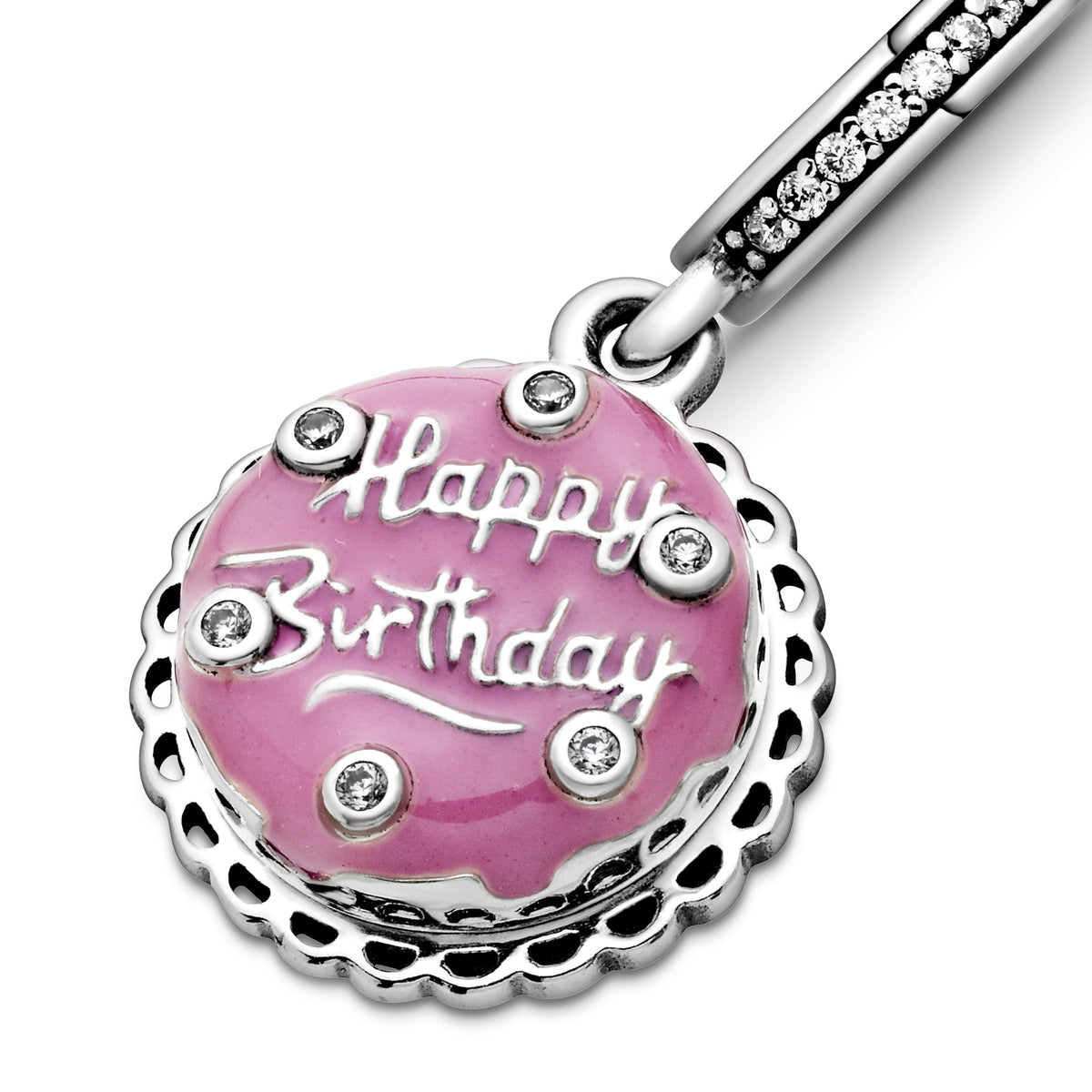 Dangle Charm – Sterling Silver – Pink Birthday Cake